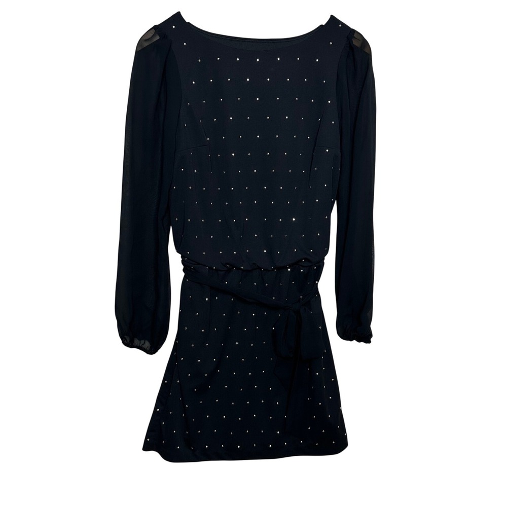 White House Black Market Studded/Dot Long Sleeve Dress size 2 Black/Gold